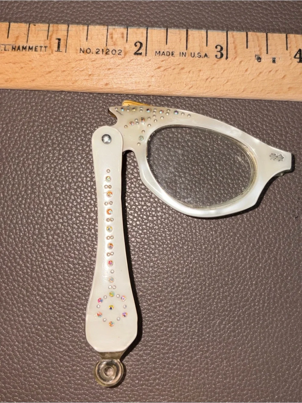 Vintage 1950's Cat Eye Lorgnette Opera/ Reading Glasses Rhinestone Star Bridge